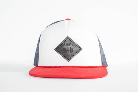 Freedom Edition Flat Bill Foam Front Mesh Back Snapback - Black Leather Patch (Red, White, & Blue)