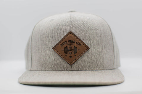 Heather Grey Flatbill Snapback W/Front Crown - Brown Leather Patch