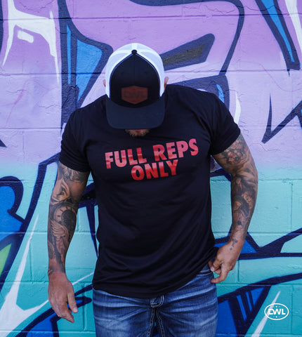 "Full Reps Only" T-Shirt - Red on Black